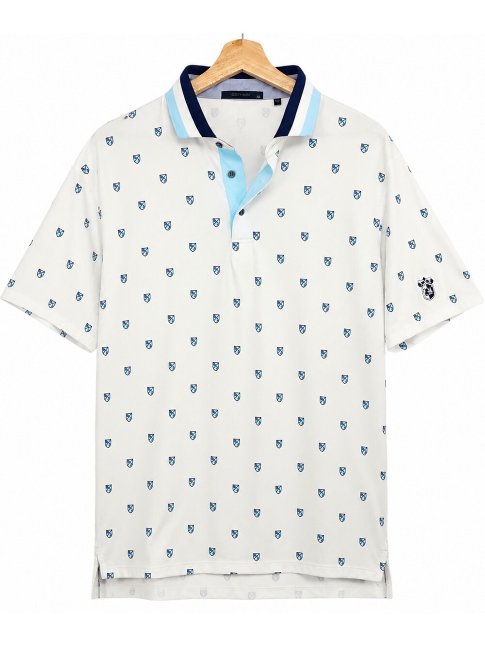 Greyson Crest Print Golf Polo Colorblock Collar Performance Shirt XL